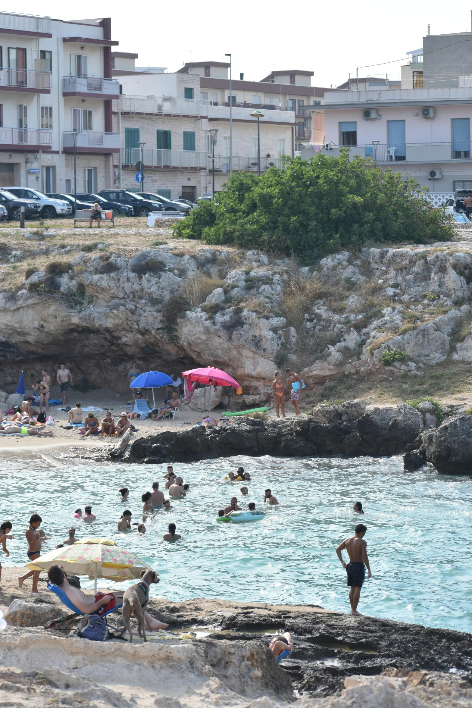 many people on the beach near a large body of water