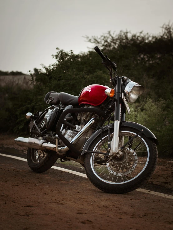 a motorcycle parked on the side of a street