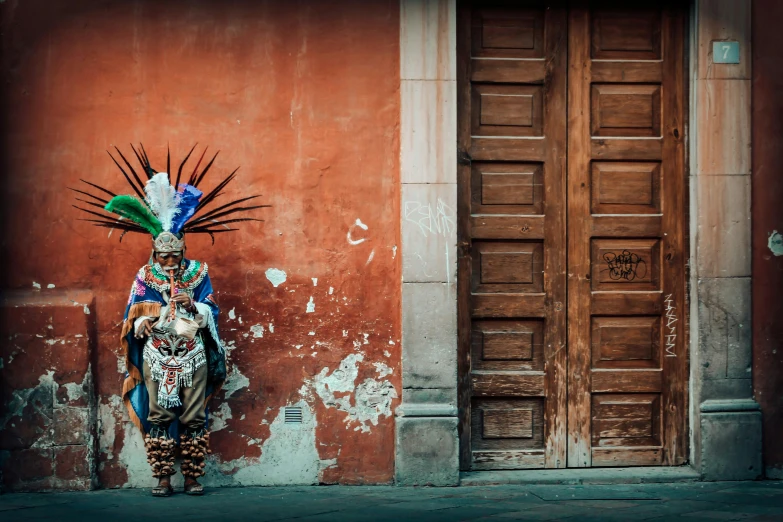 a native americans standing in front of a building