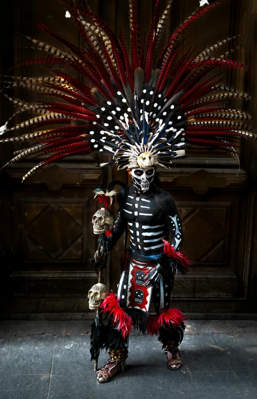 a skull dressed in an elaborately decorated costume