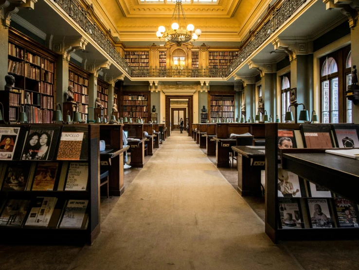 a liry with many books and furniture inside