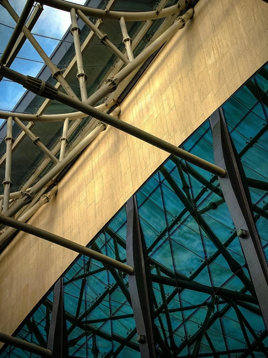 the reflection of some kind of metal structure in a window