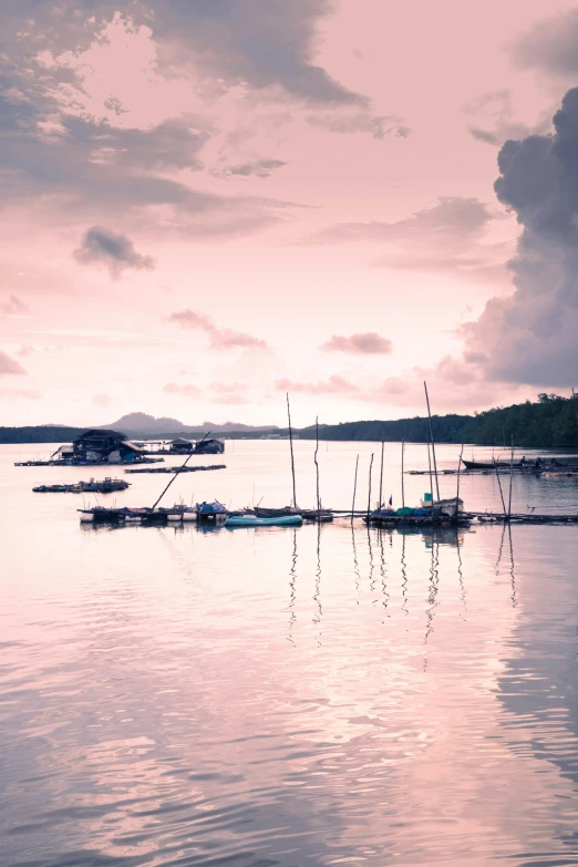 a harbor with boats and a hill in the distance