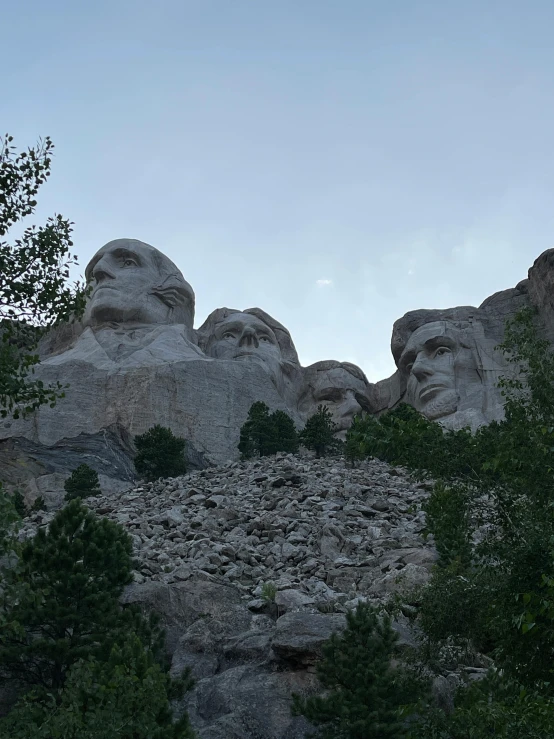 the huge statues of presidents and those trees on the far side