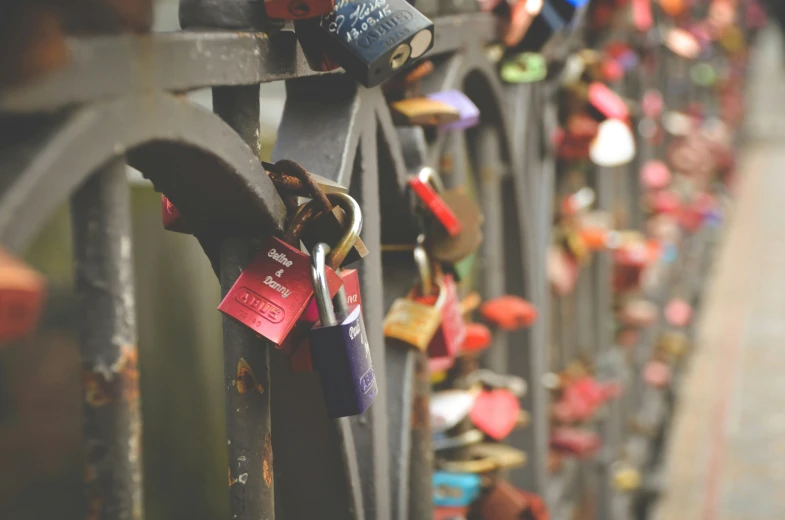 a fence with padlocks on the sides and hearts drawn on them