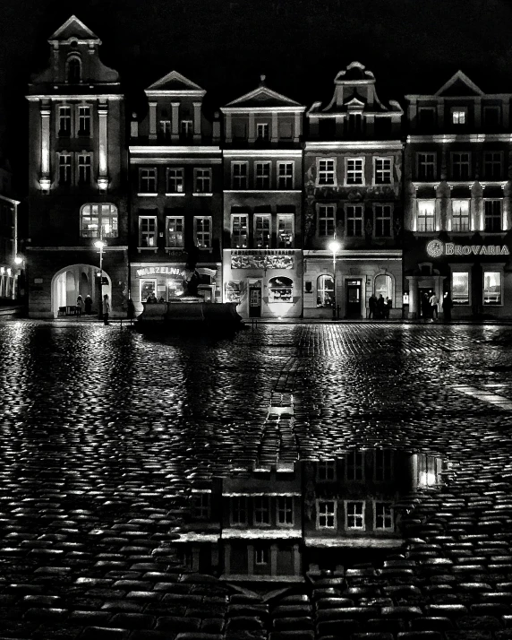 night view of a building in the water