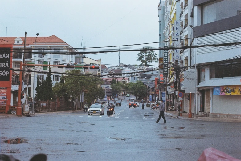 this is a street and buildings that are flooded