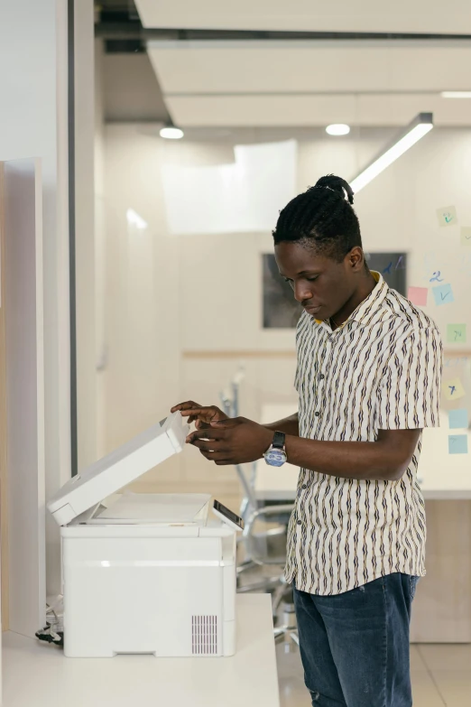 a man in a store looking into a new box