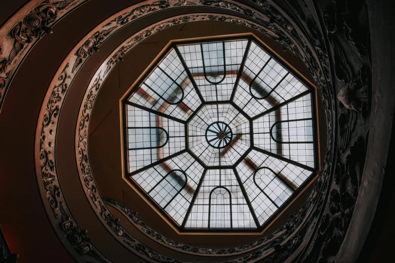 a large glass dome that is on the ceiling