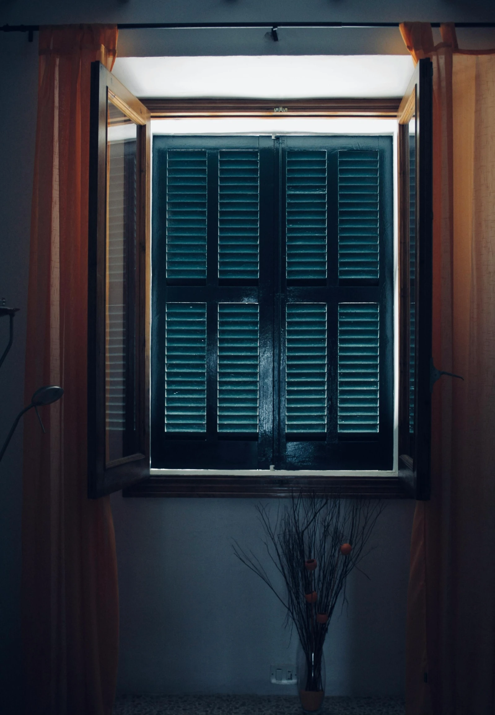 an empty plant sitting on a floor under a window