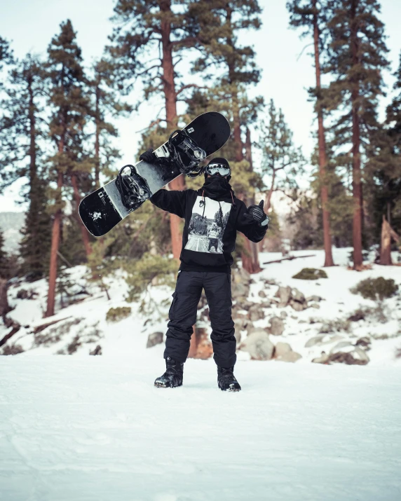 snowboarder preparing to take off from snow covered slope