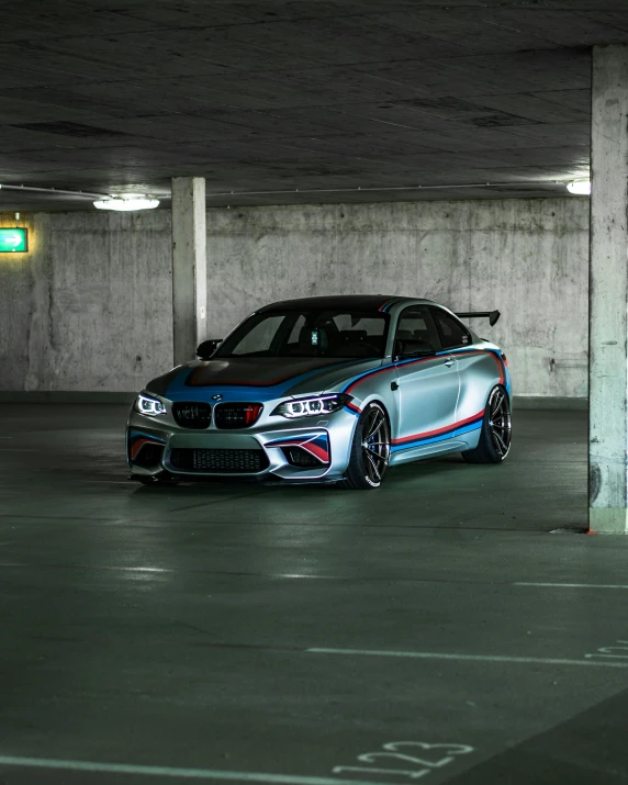 a car parked inside of a parking garage