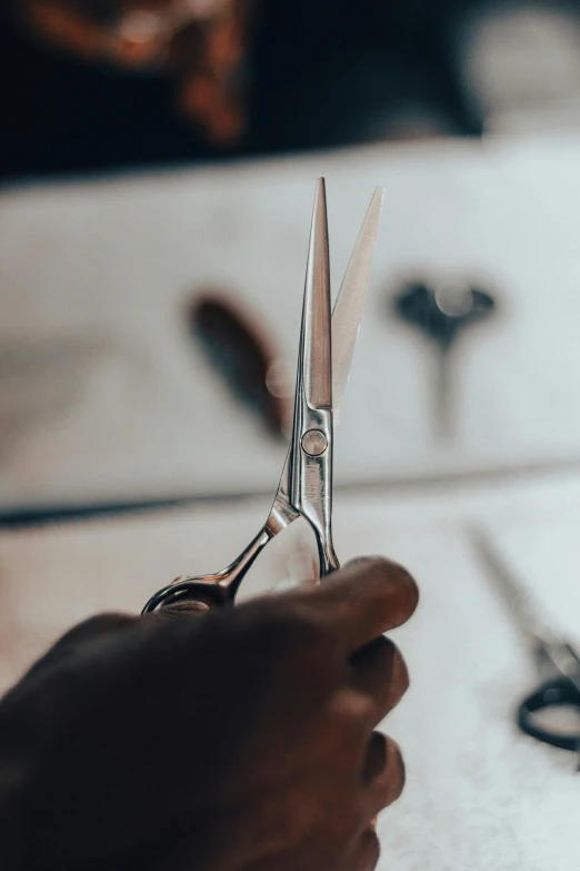 a person holding up a pair of scissors to take apart the blades