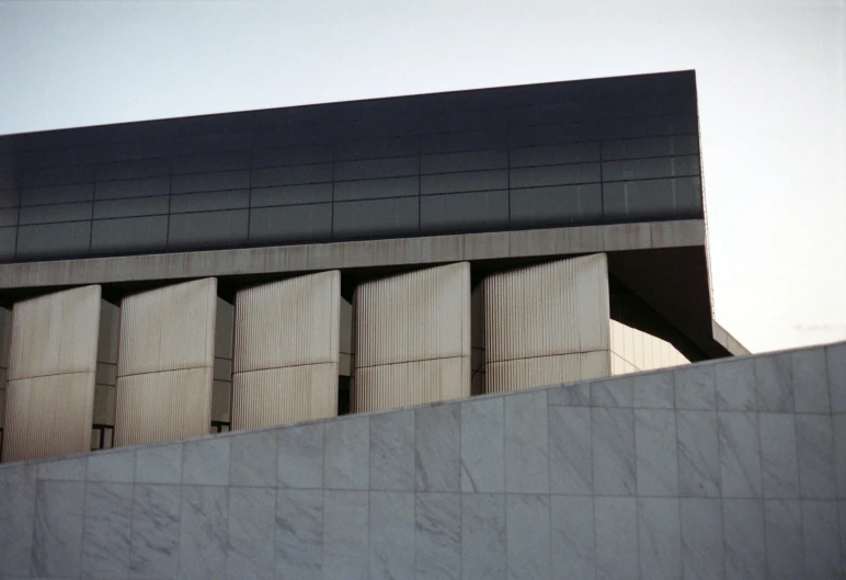 an outside view of some concrete structures