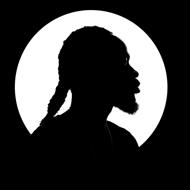 a woman's profile with a half - moon in the background