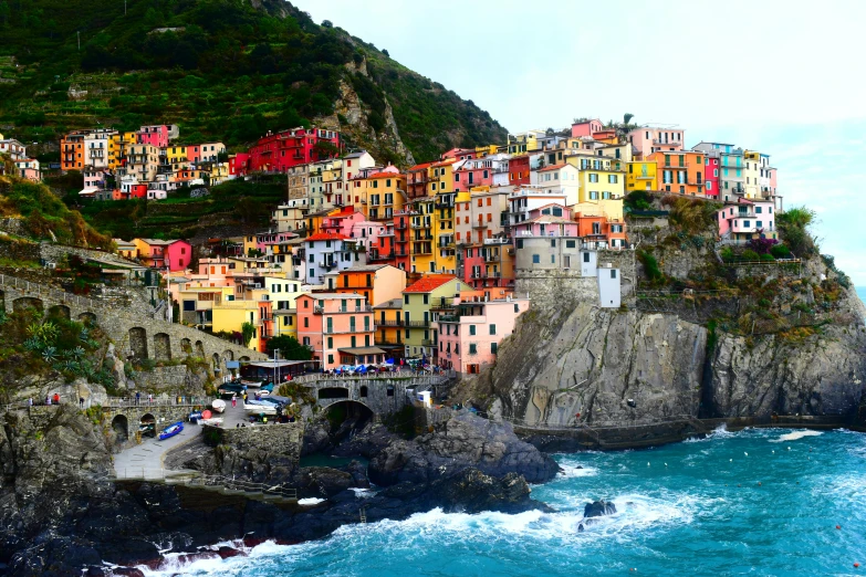 colorful village built on top of the cliff