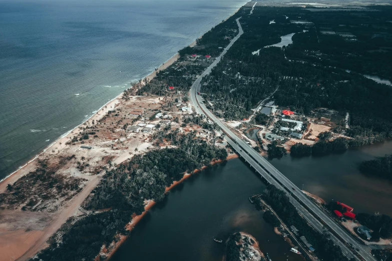 an aerial s of a construction area near the ocean