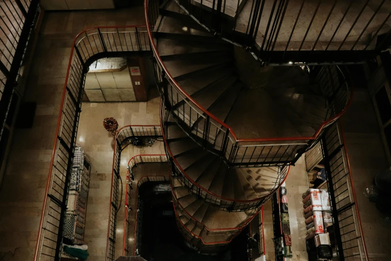 aerial view of a stairwell from a tall building