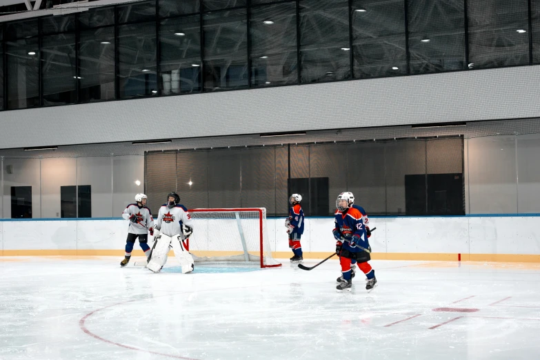 ice hockey players warming up for a game