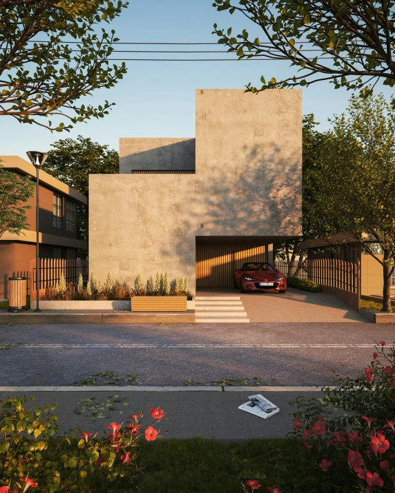 a home sits in a residential area with several different types of buildings