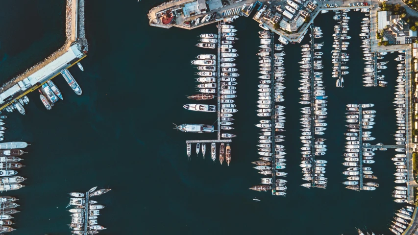 aerial view of boats moored in a harbor