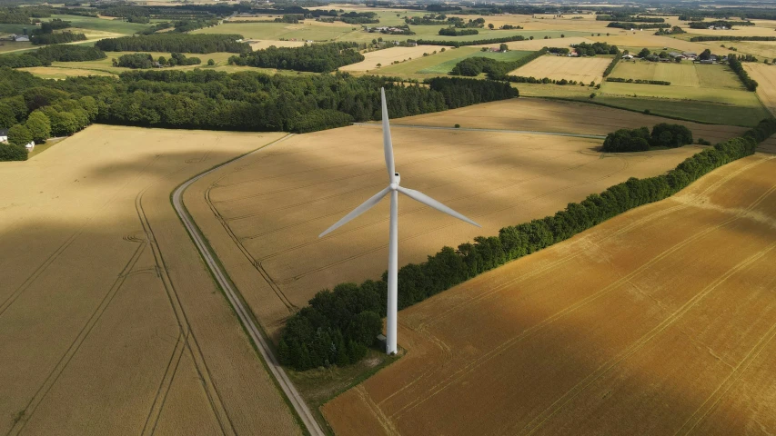 aerial view of a wind farm with two turbine turbines