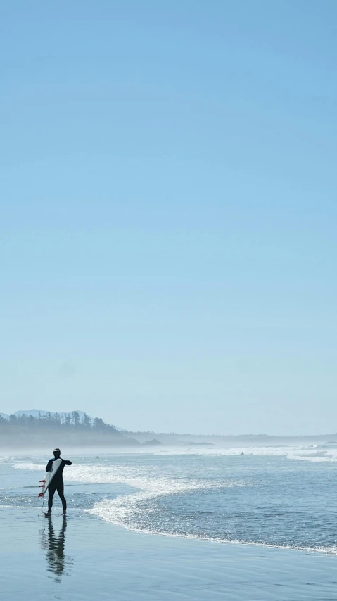 two people standing on the beach, with surfboards in their hands