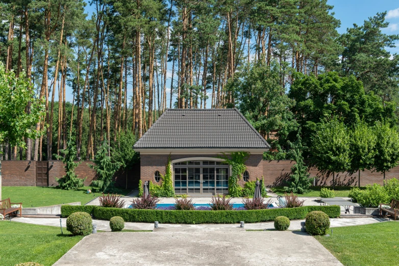 the house is next to a swimming pool