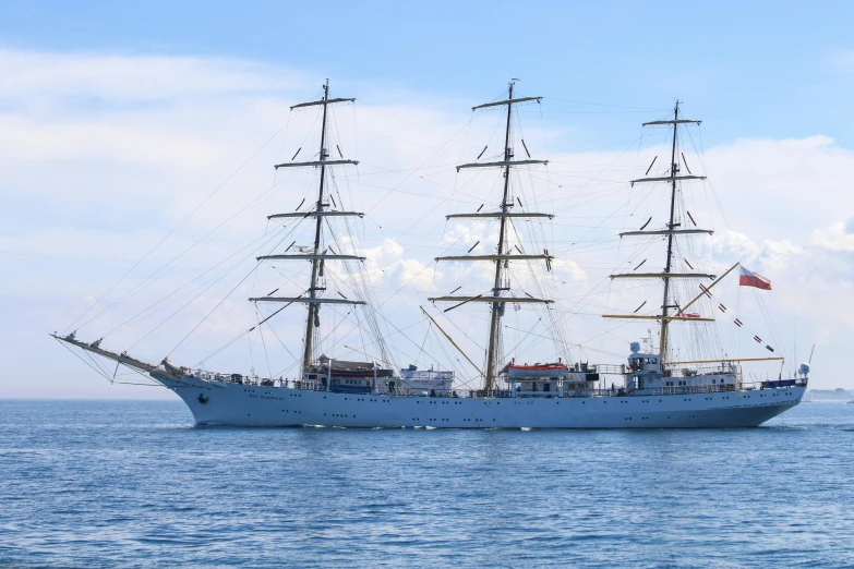 large boat traveling in the ocean on cloudy day