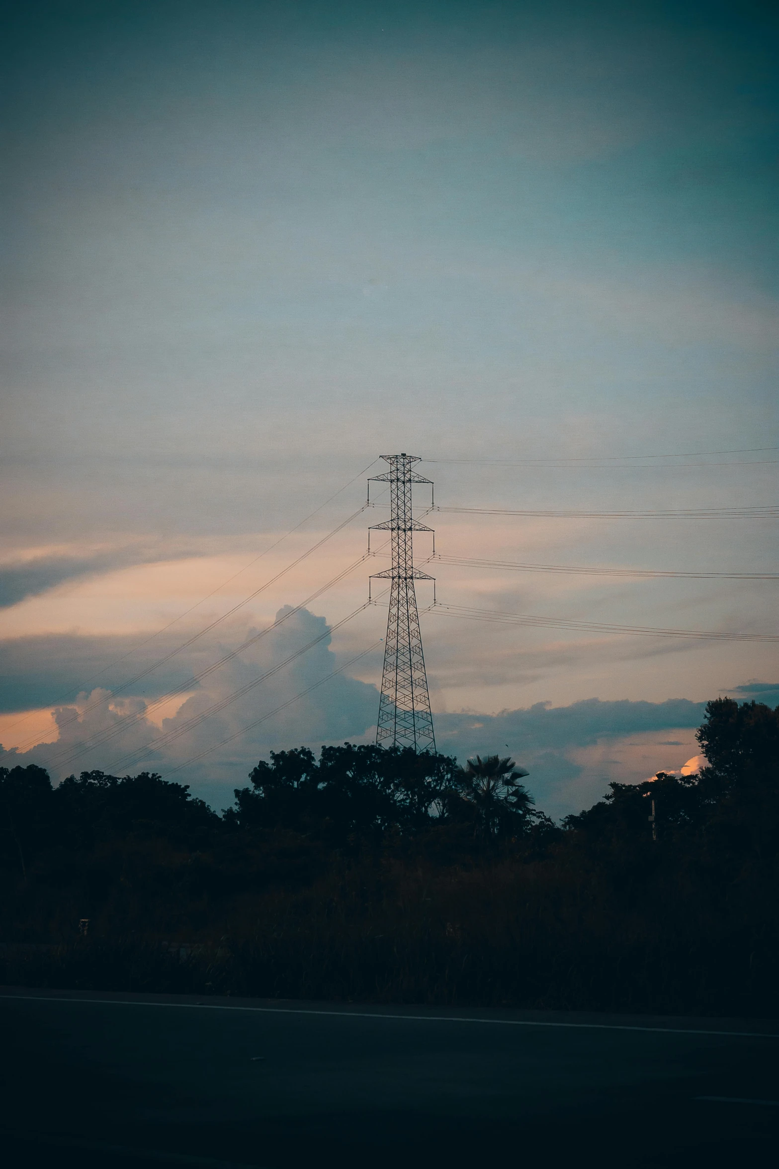 there are some power lines high up in the sky