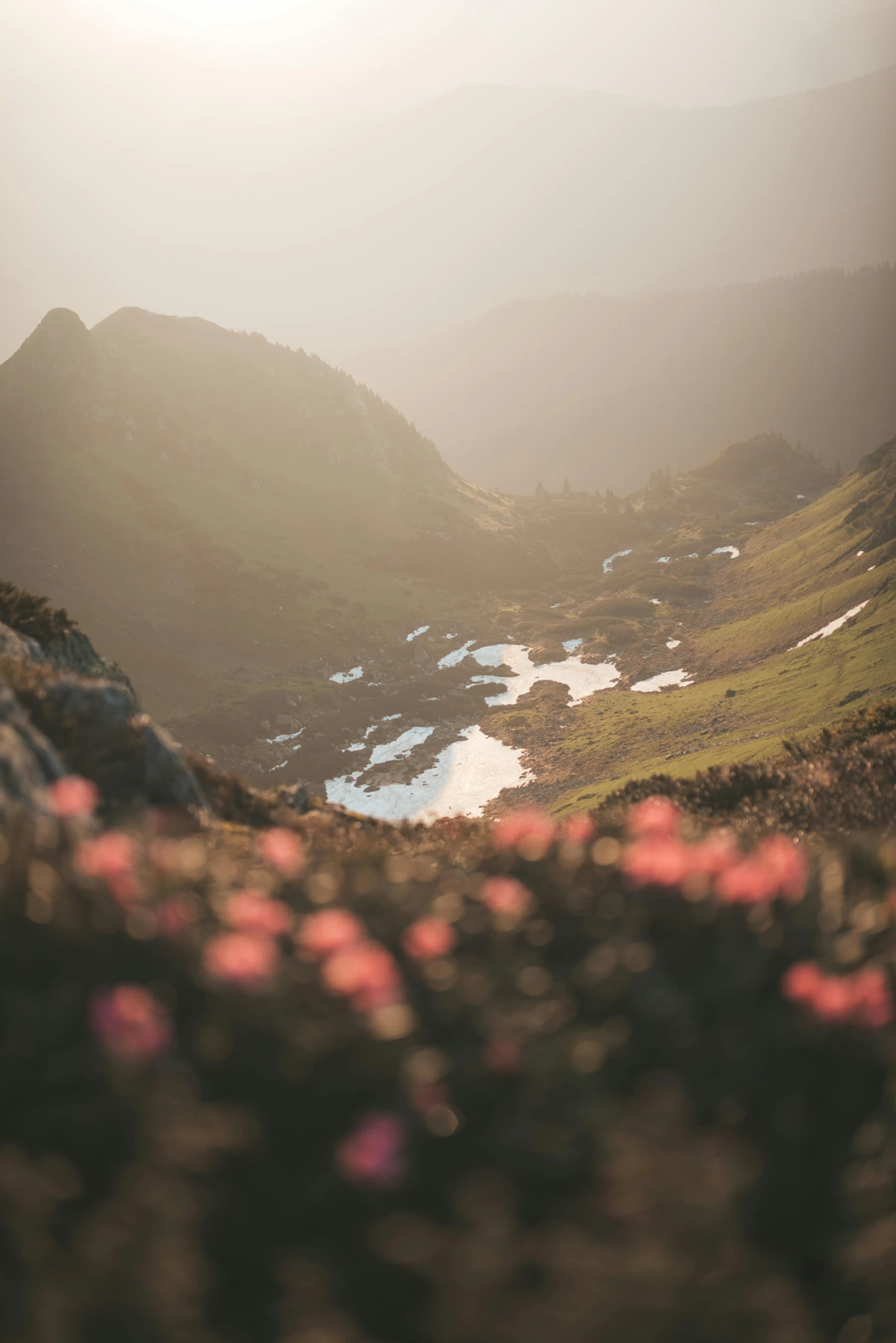 the image shows a valley filled with water surrounded by hills