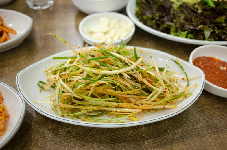 a bunch of food sitting on a plate on top of a table