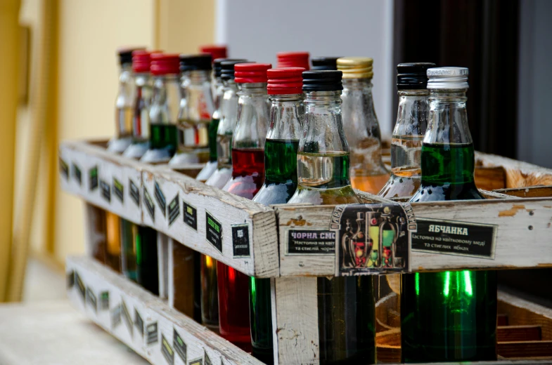 a rack filled with lots of different kinds of bottles