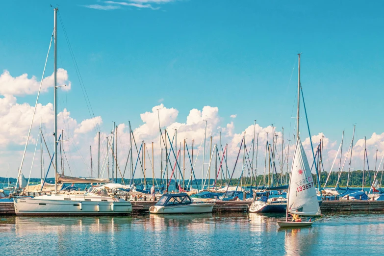 several sailboats on water with blue sky