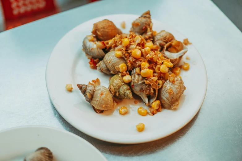 a plate of food on top of a white table