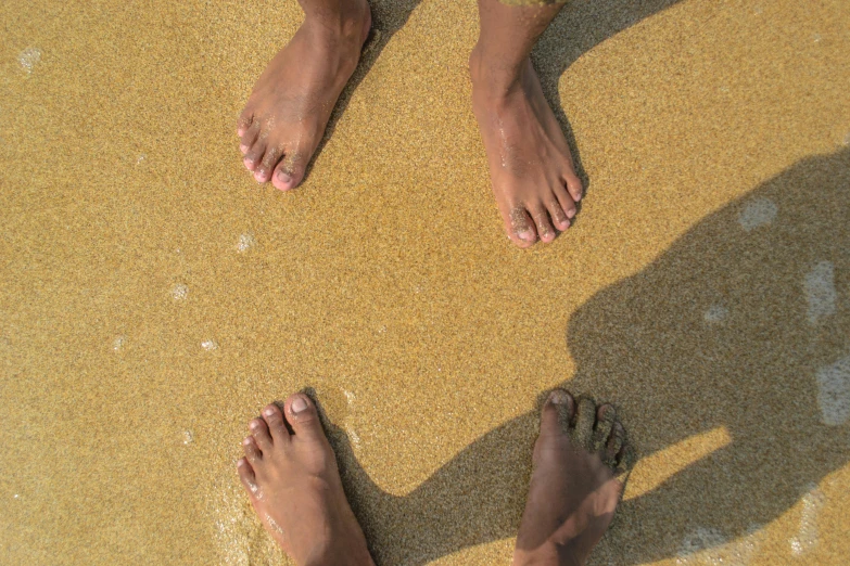 the view of two feet on the beach