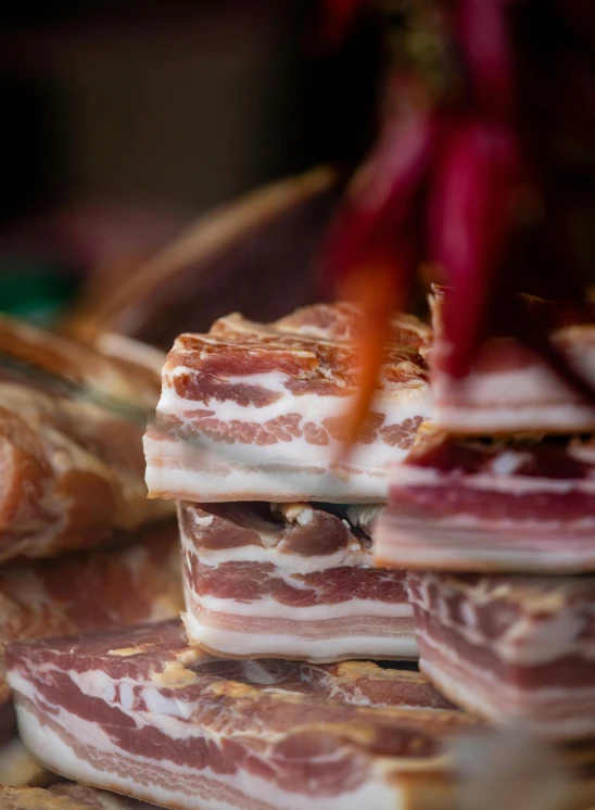 several slices of food that are in a stack