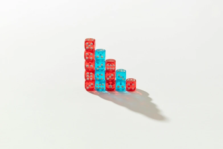 a small tower of red and blue blocks