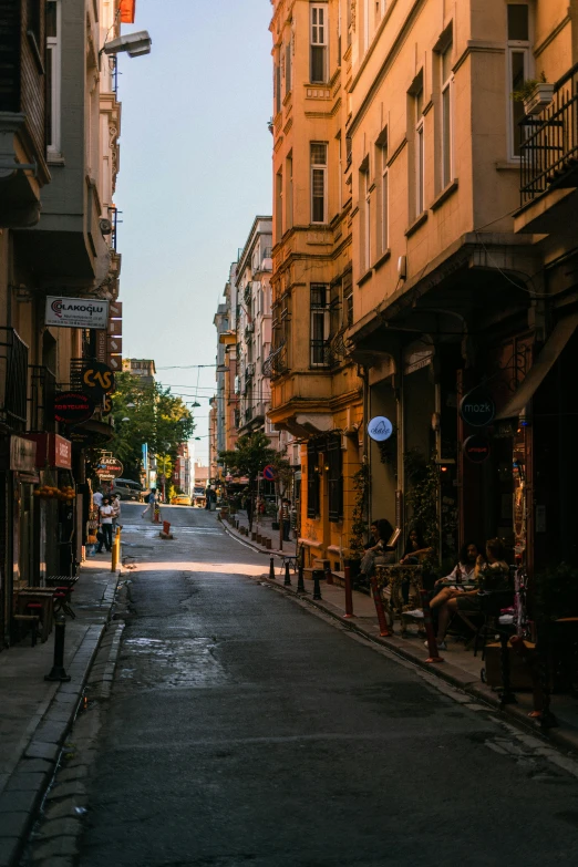 a street in the city is lined with buildings