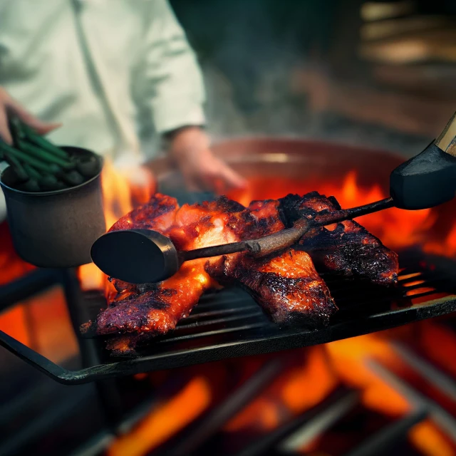 a close up of food being cooked over a grill