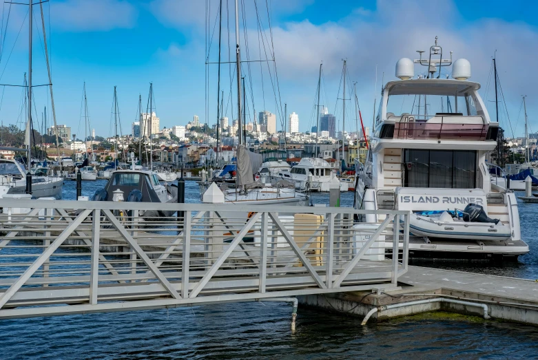 a docked yacht is in the middle of a body of water