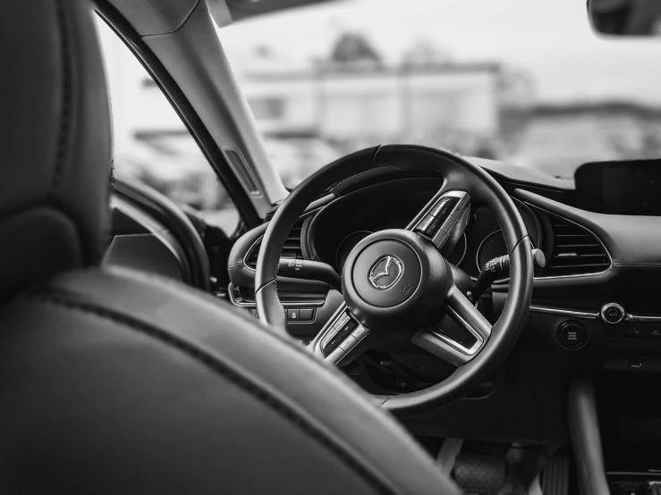 a black and white po of a small car