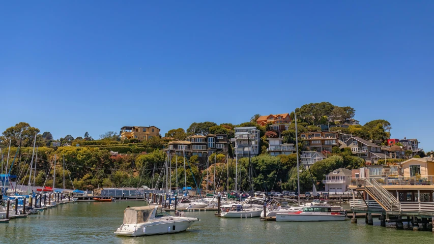 a harbor with boats moored on the water