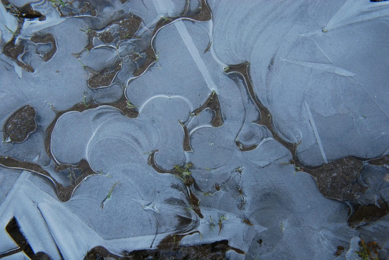 ice and sand are reflected on the water