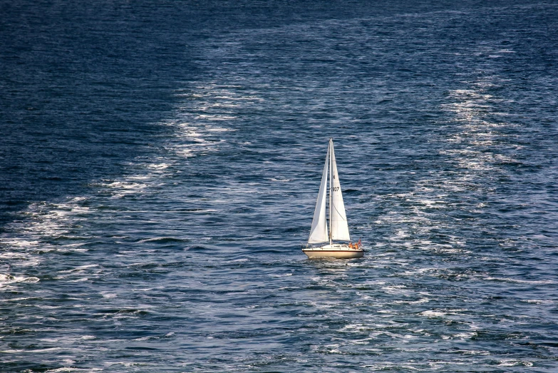 a white sail boat moving in the ocean