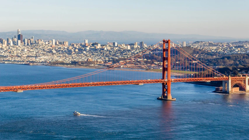 the bridge is very large and spanning the city