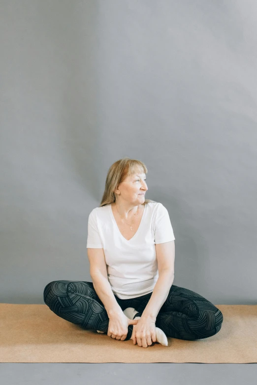 a person sitting in the middle of a yoga position