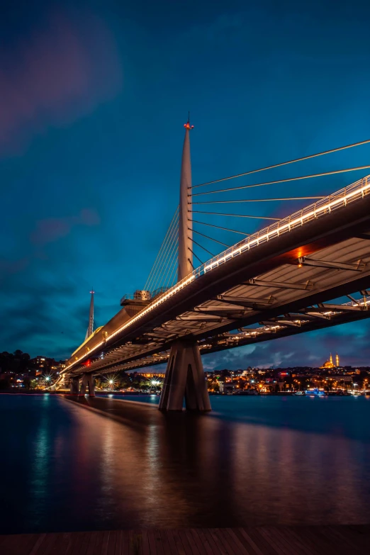 the bridge has a long way of extending over water