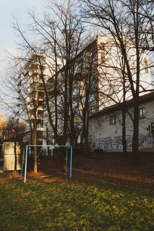 an abandoned soccer field has been vandalized