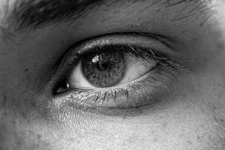the closeup of an eye in black and white